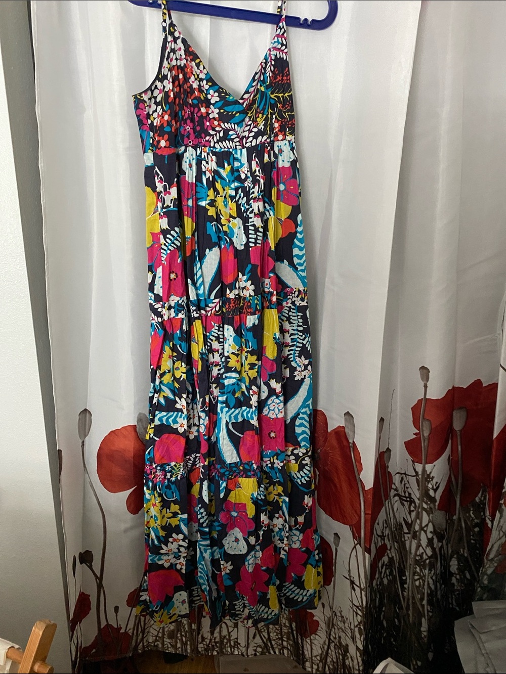 Monsoon Bright  Floral Summer Maxi Dress in Navy with Bright Accents. Size 8